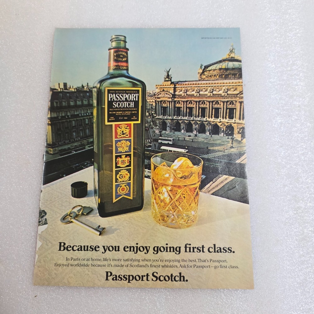 Vintage Print Ad Passport Scotch Paris first class color 8x10.5 1979